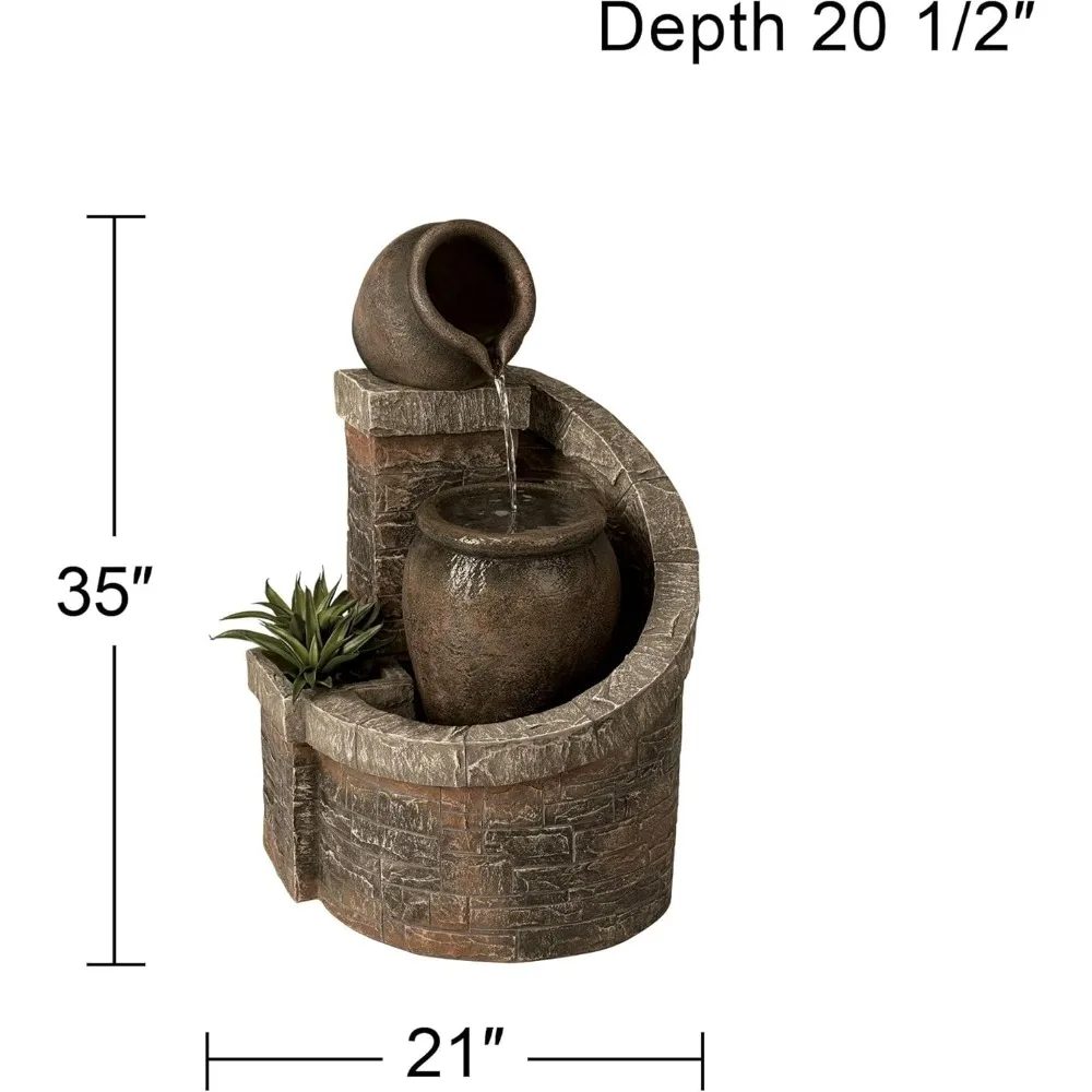 Rustic Outdoor Floor Cascading Water Fountain- 35" High- LED Light- Planter Box for Garden, Patio, Backyard, etc. - Image 4