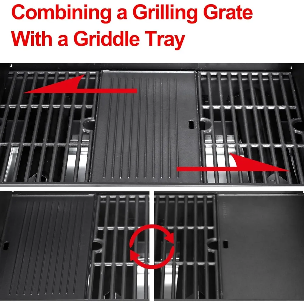 4-Burner BBQ Propane Grill- Side Table- 46,000 BTU Gas Grill- Porcelain-Enameled Grill - Image 3