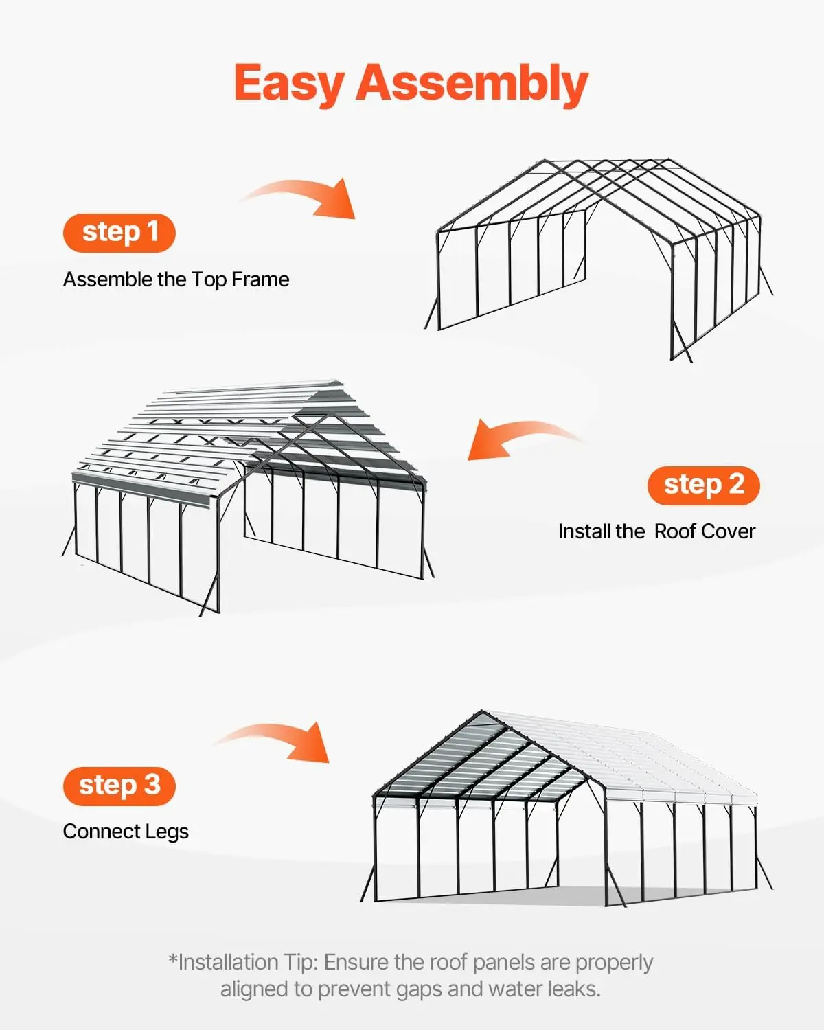 20x24 ft Heavy-duty Metal Carport- Removable PE Side Walls- Steel Frame - Image 7