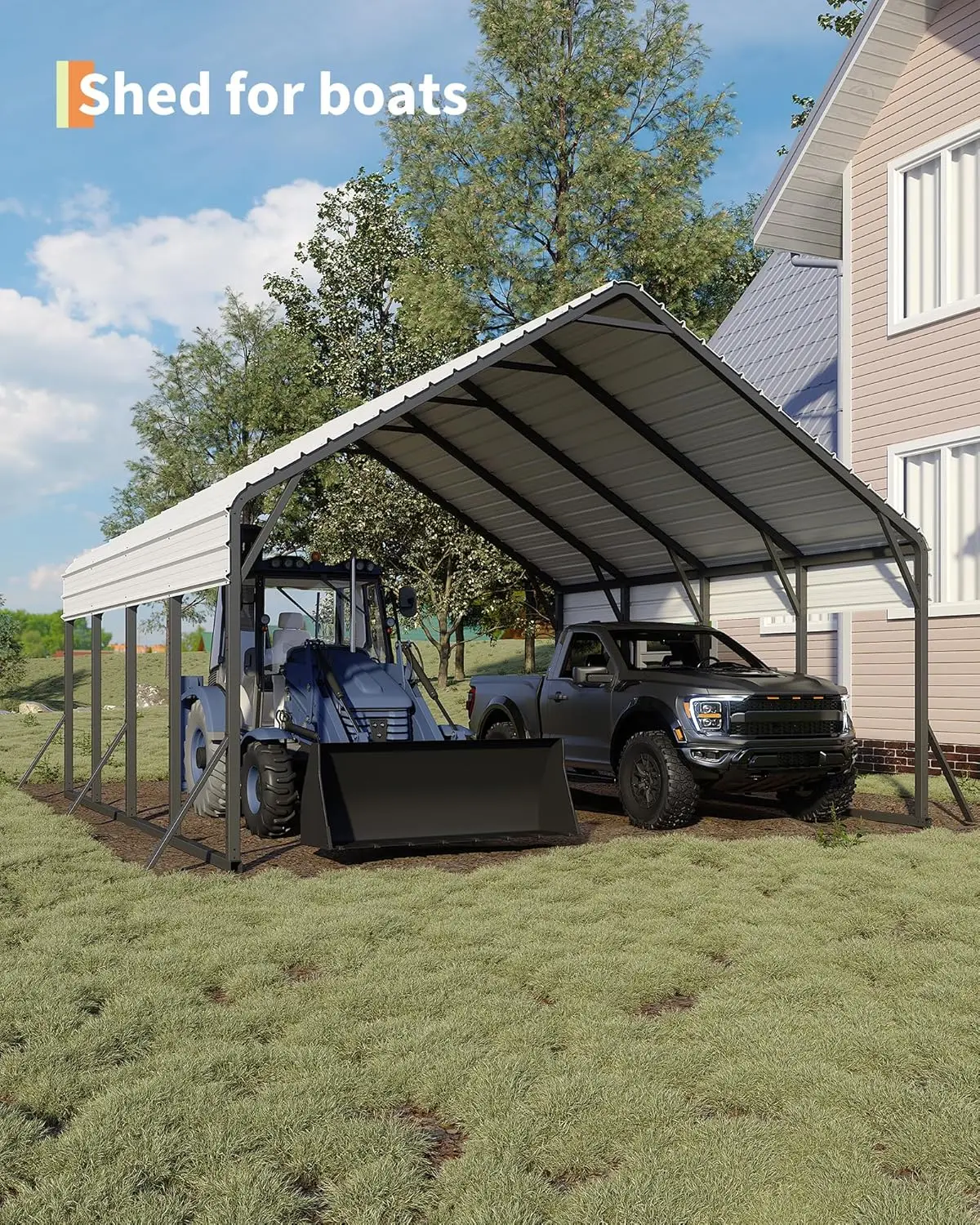 20'x20'x13' Metal Carport for 2 Cars- Heavy-duty Steel Frame- All Weather- Permanent Shelter for Boats, Full-Sized Pickup