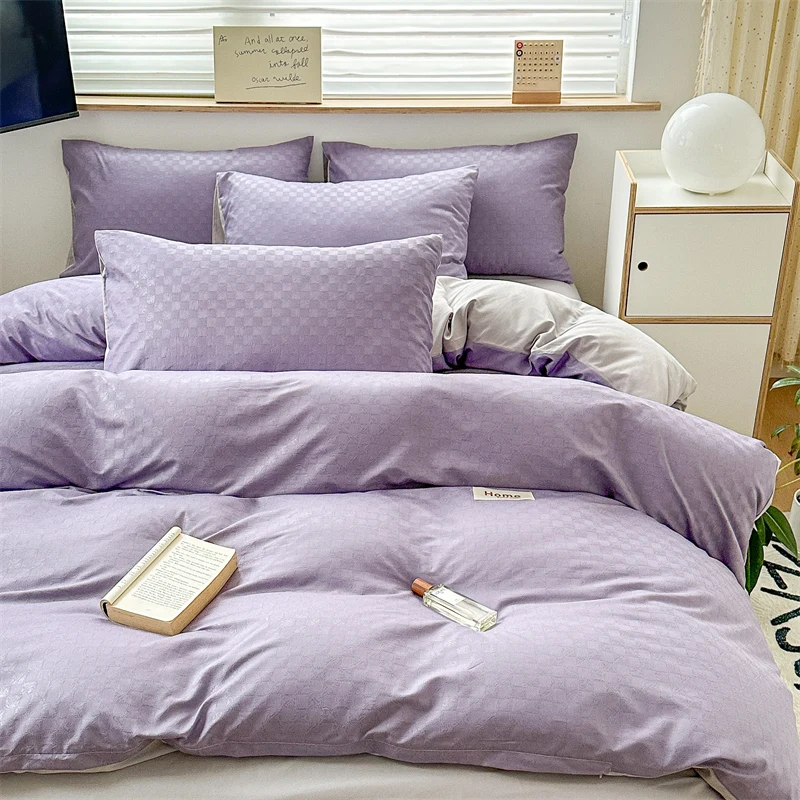 Washed Cotton Waffle Jacquard Bedding Set- Duvet Cover with Zipper- Pillow Cases- Contrasting Colors- Super Soft- Different Sizes and Colors - Image 14