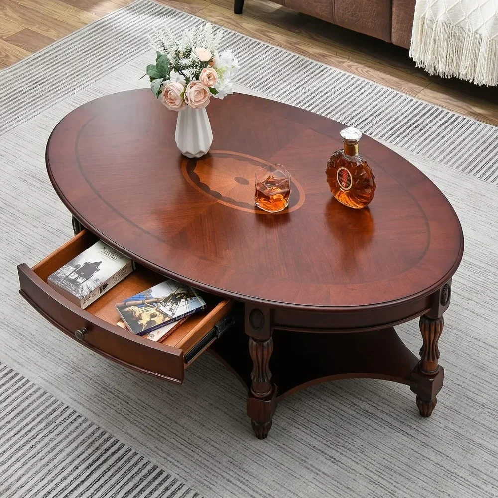 Solid Wood Coffee Table- Drawer and Storage Shelf- Traditional Living Room Coffee Table- 4 Finishes - Image 3