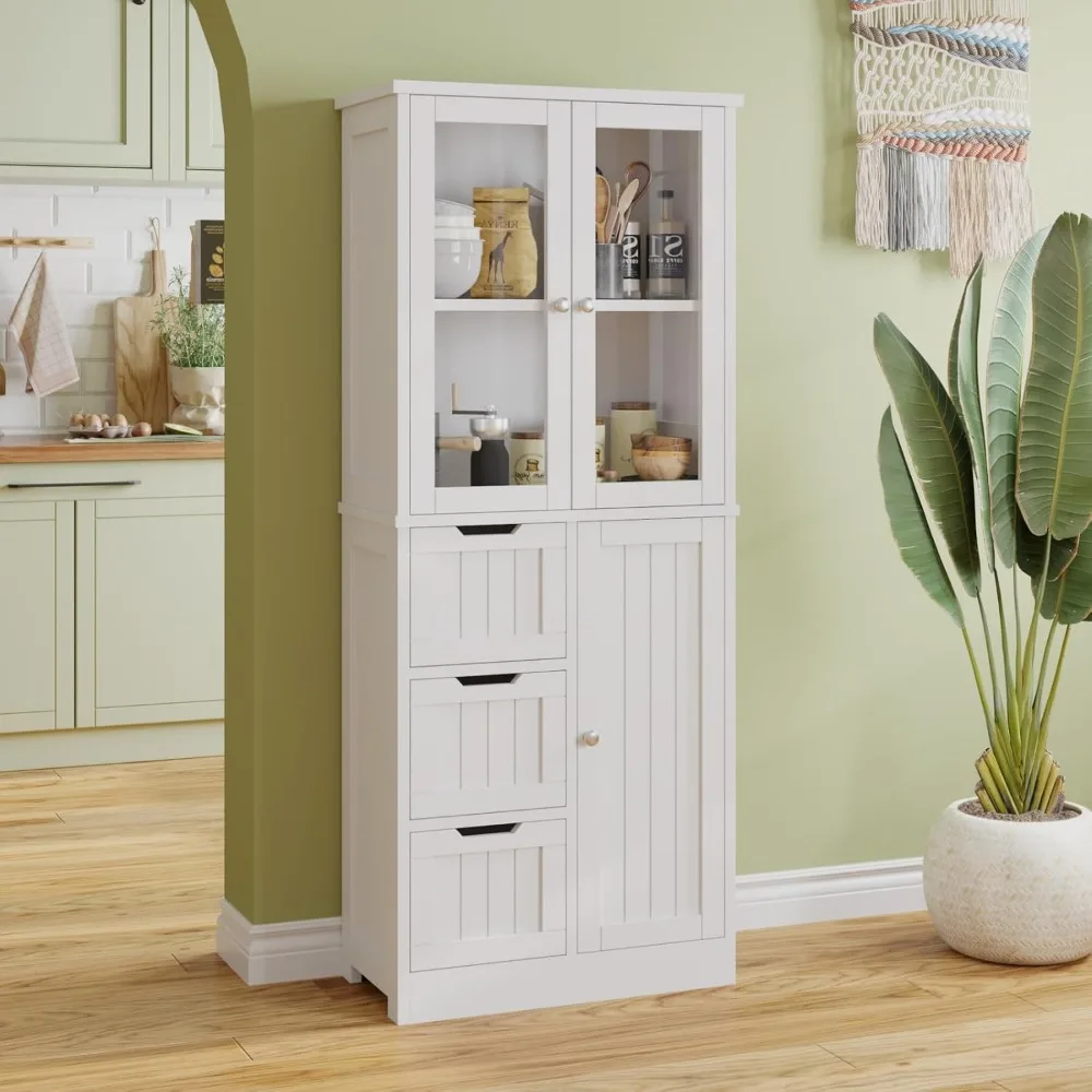 Tall Bathroom Storage Cabinet- 3 Drawers- 58.5" Linen Cabinets for Laundry- 2 Acrylic Doors - Image 5