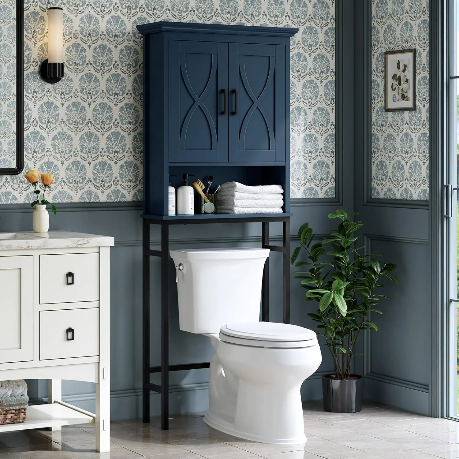 Over-the-Toilet Storage Cabinet with Doors and Shelf- 4 Colors - Image 9