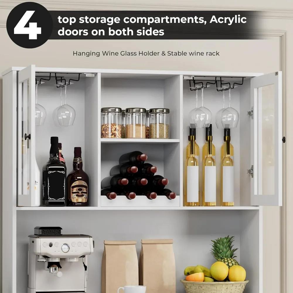 Kitchen Pantry/ Storage Cabinet- Microwave Stand- Coffee Bar Cabinet with Wine Rack- Glass Holder - Image 6