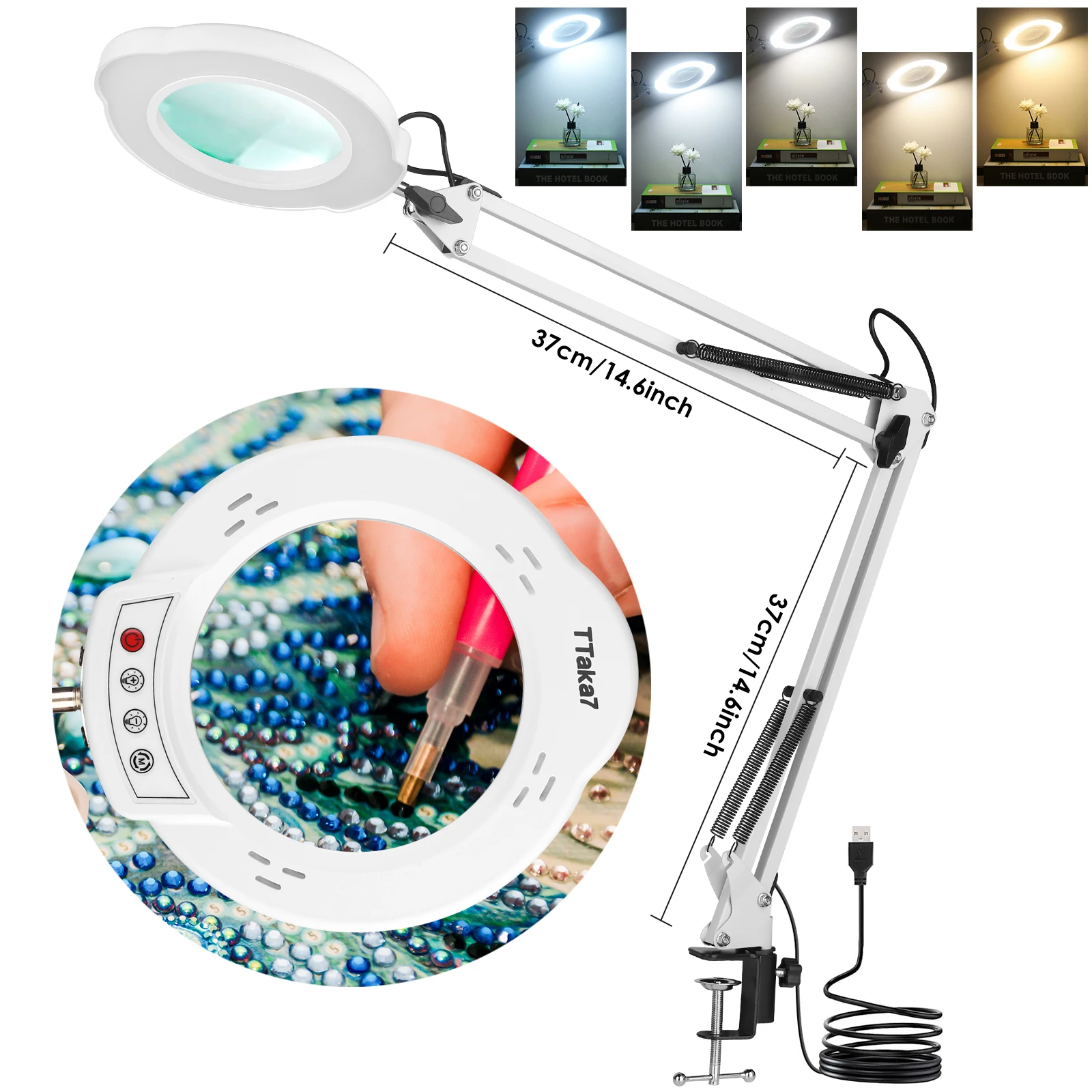 72 LED 8X/10X Illuminated Magnifier- USB 3 Colors LED Magnifying Glass- for Soldering, Skincare Beauty, Diamond Painting, Detail Work, etc. - Image 10