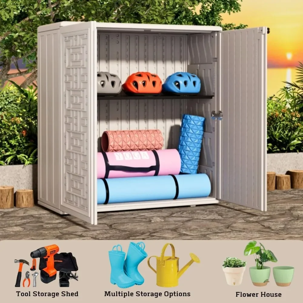 Outdoor Storage Shed- Plastic Storage Cabinet- Horizontal Resin Tool Shed for Garden- All-Weather Outdoor Storage - Image 6