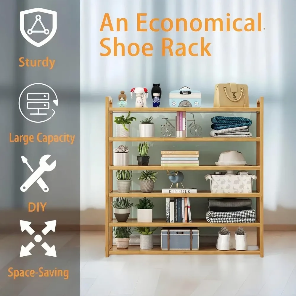 6-Layer Bamboo and Natural Wood Shoe Rack - Image 4