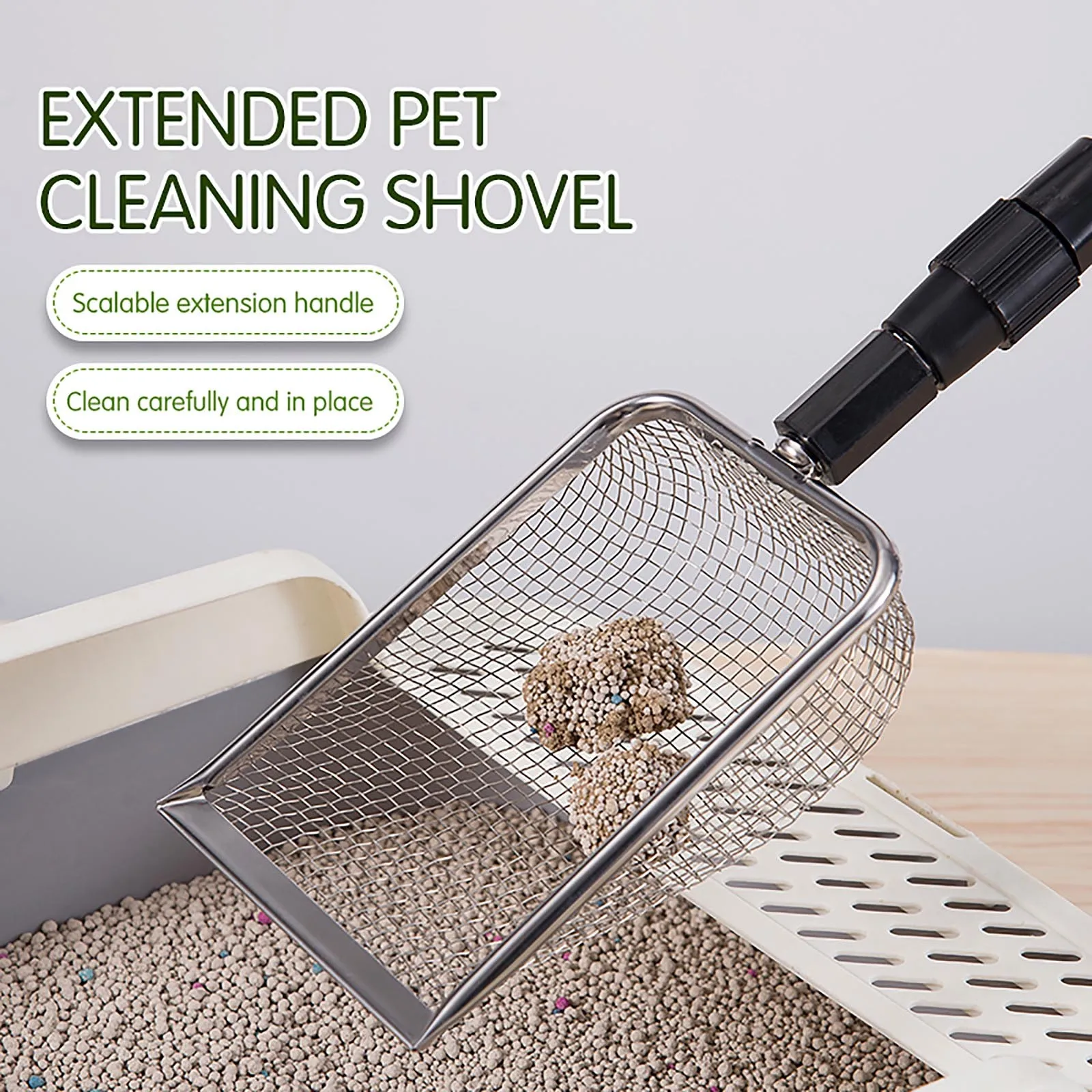 Long-handled Cat Litter Scoop- Stainless Steel- Fine Mesh- Easy To Clean- Non-Stick and Durable - Image 4
