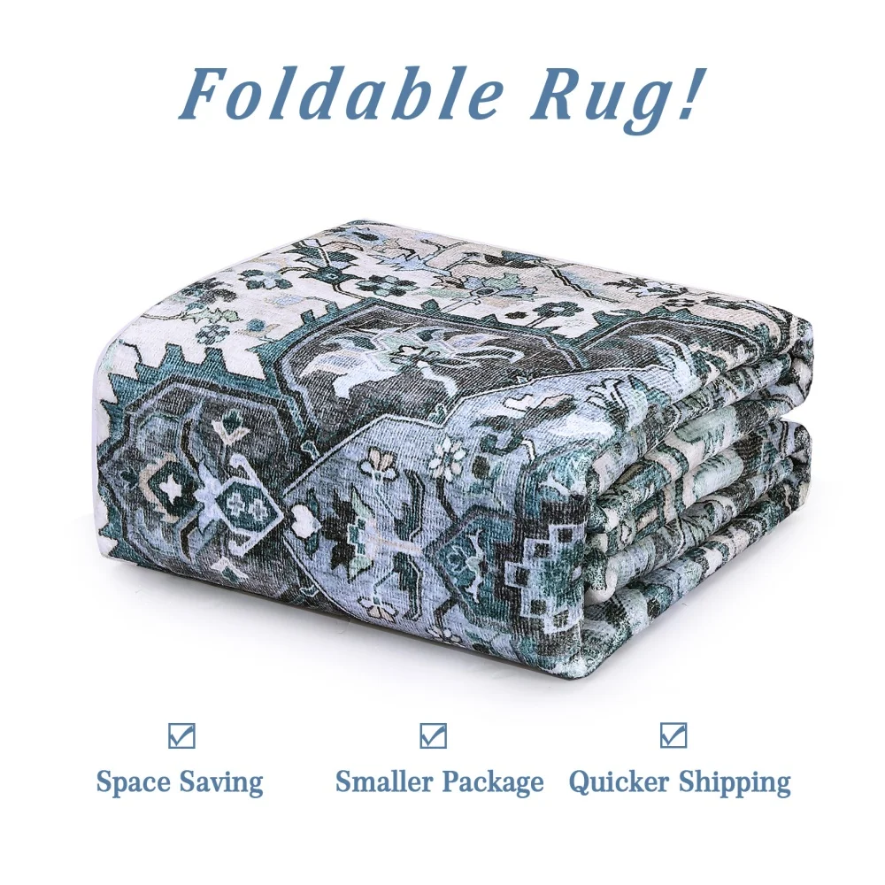 8x10' Living Room Rug- Low Pile Non-Slip Accent Rug- Washable - Image 3