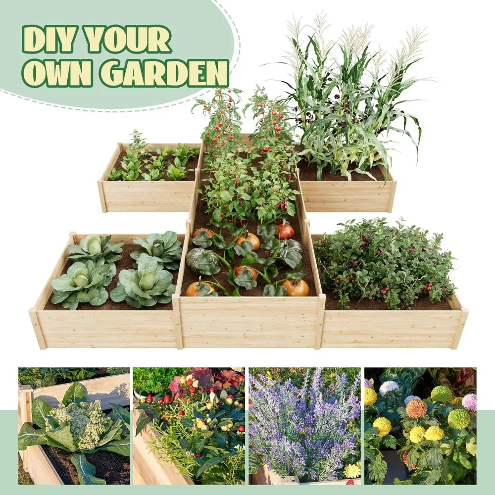 H-Shaped Raised Garden Bed- 12x12x2 ft- 180 cu. ft Capacity- Double-Layer- Wooden Planter Box - Image 6