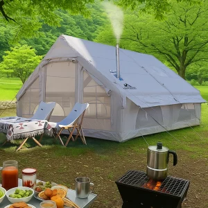 13' x 10' Inflatable Camping Tent- 8-10 Persons- 4 Season Blow up Tent- Waterproof- Chimney Hole- AC Port