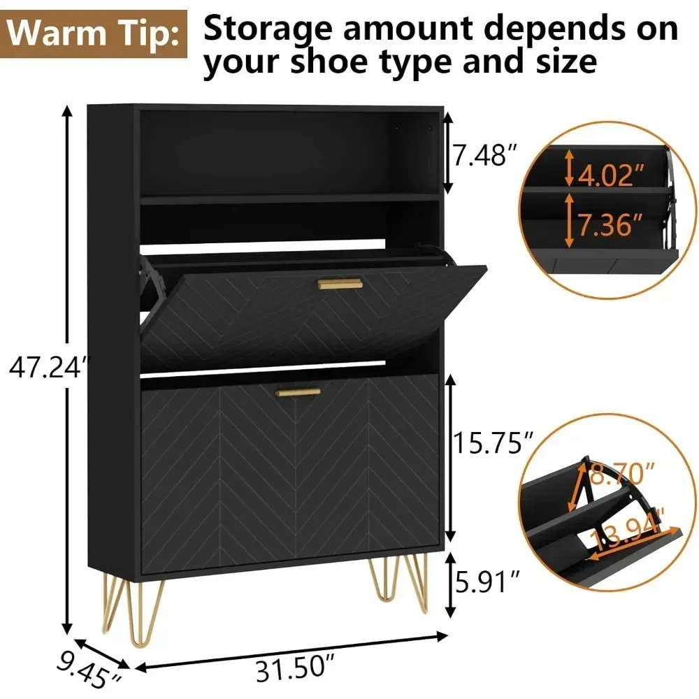 Shoe Storage Cabinet- Shoe Rack with Storage- Top Cubby- Narrow Hidden Organizer with Doors - Image 2