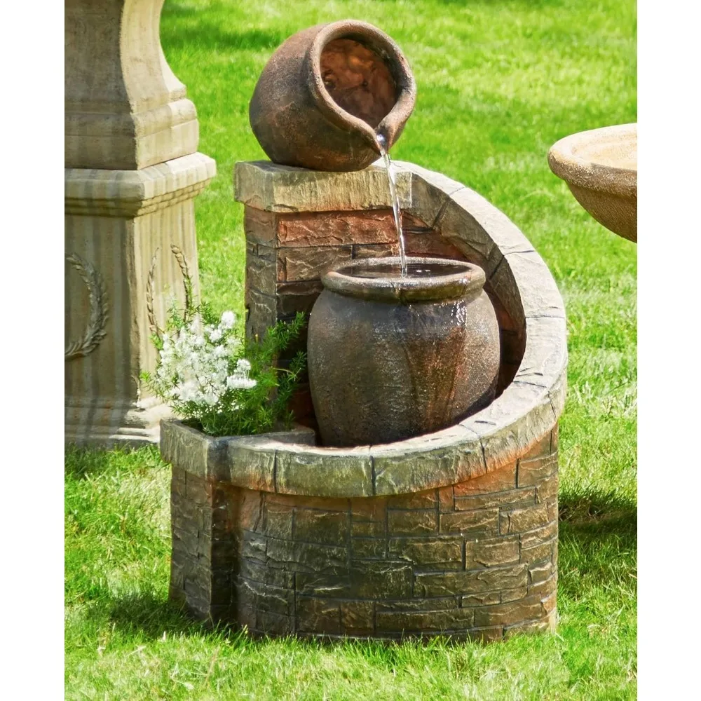 Rustic Outdoor Floor Cascading Water Fountain- 35" High- LED Light- Planter Box for Garden, Patio, Backyard, etc. - Image 6