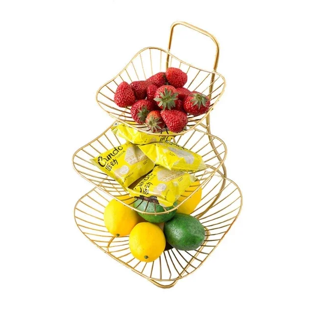 3-Tier Fruit /Vegetables Basket- Storage Rack- Metal Snack Container- Gold Only - Image 4