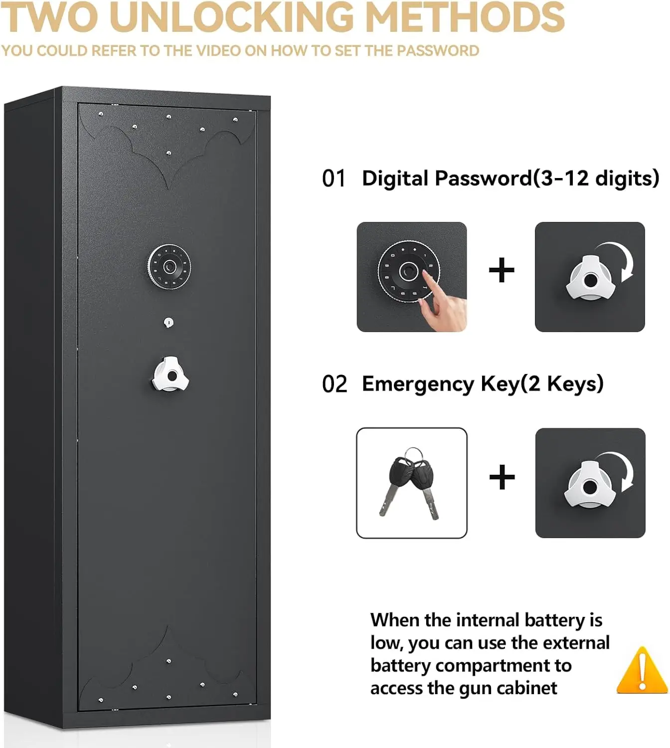 12-15 Rifle Gun Safe- Large Unassembled Rifle Safe with 3 Removable Gun Racks- Digital - Image 5