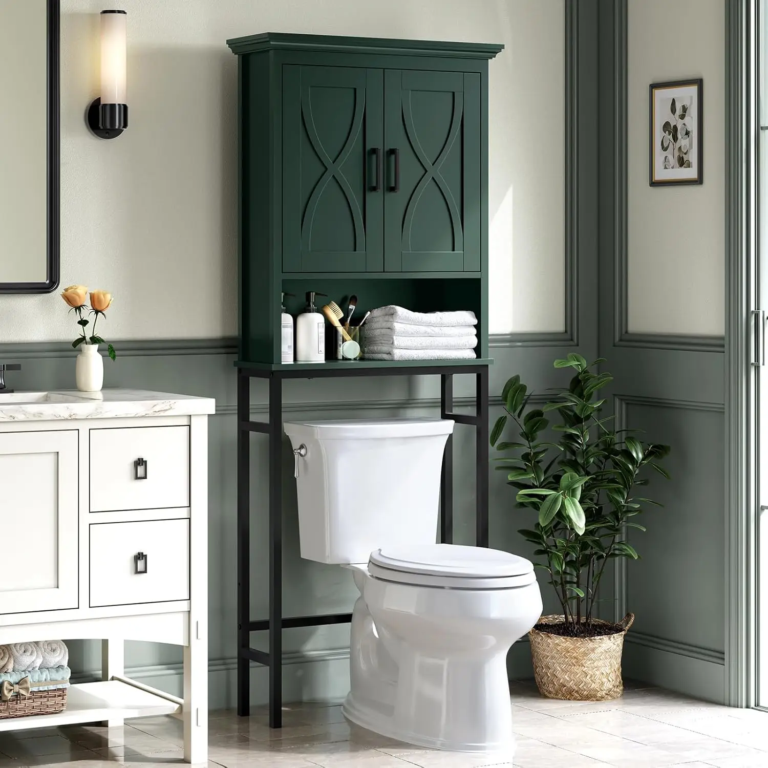 Over-the-Toilet Storage Cabinet with Doors and Shelf- 4 Colors - Image 8
