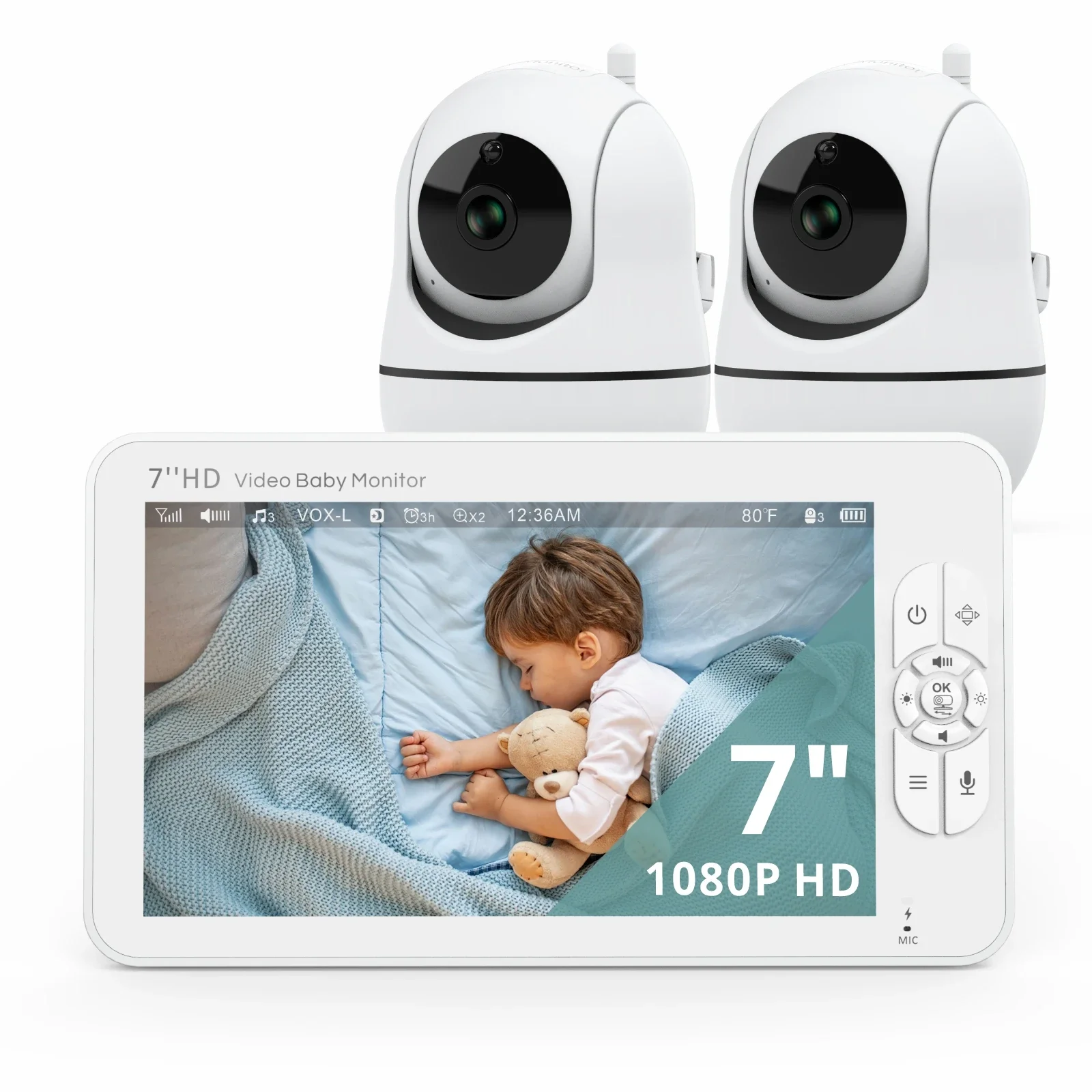 7" HD Split Screen Video- Baby Monitor- No WiFi- Baby Camera Monitor- Hack Proof- Remote Zoom/Pan/Tilt- 4000mAh Battery