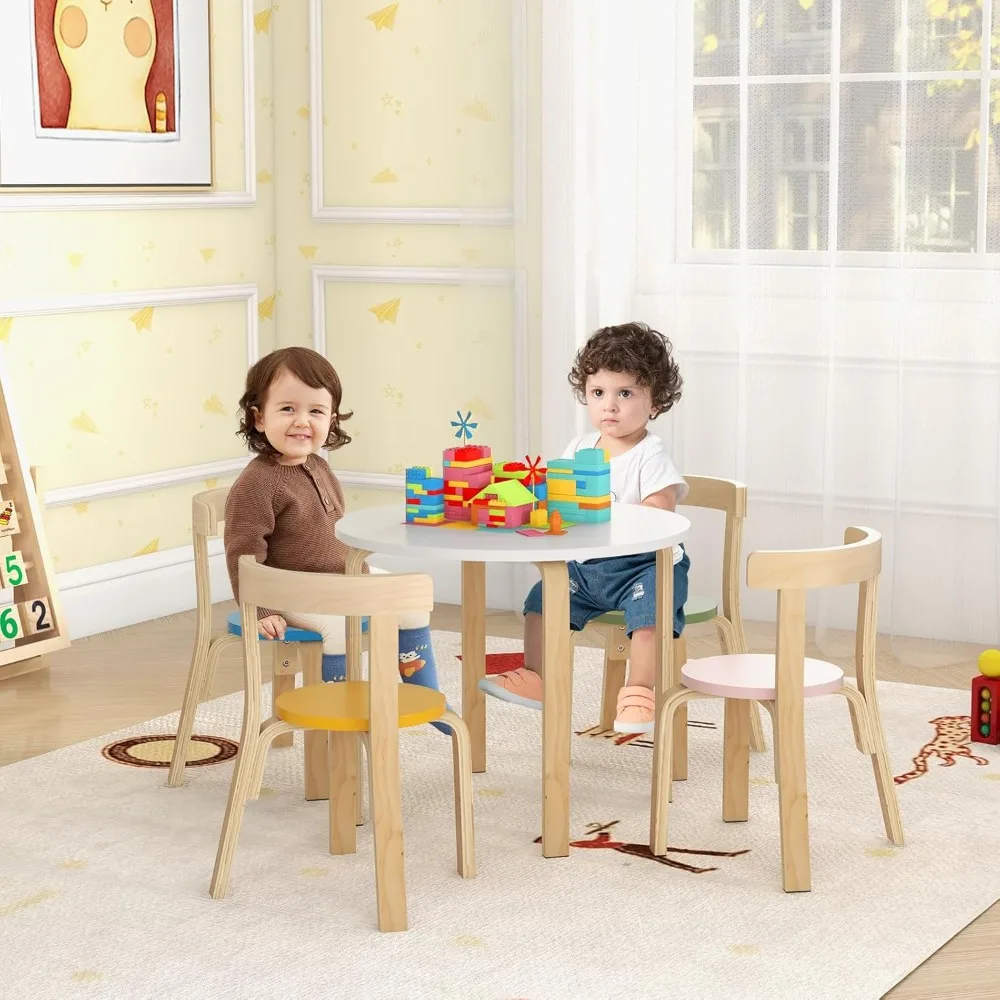 Kids Table and Chair Set- Toddler Round Table and 4 Chairs- 5-Piece Children's Furniture Set - Image 2