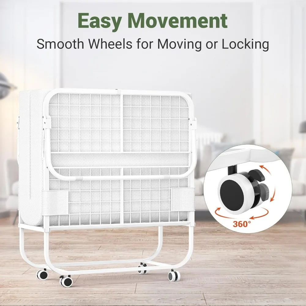 Folding Bed with Mattress for Adults, Portable Rollaway Guest Bed, Cot Size Foldable Bed with Memory Foam Mattress and Metal Fr - Image 6