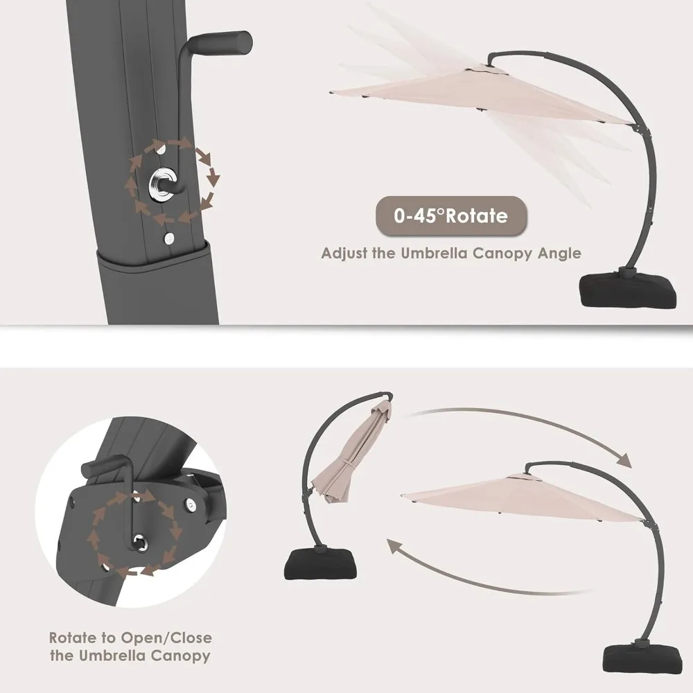 11 FT Cantilever Patio Umbrella With Included Base- Heavy-Duty Offset Umbrella- 5 Colors - Image 4