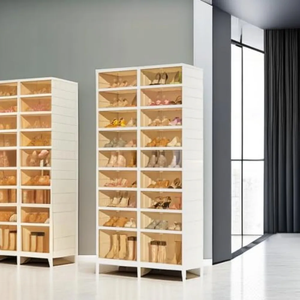 Shoe Storage Cabinet- Clear Plastic- Collapsible- Stackable- Storage Shoe Cabinet with Door - Image 5