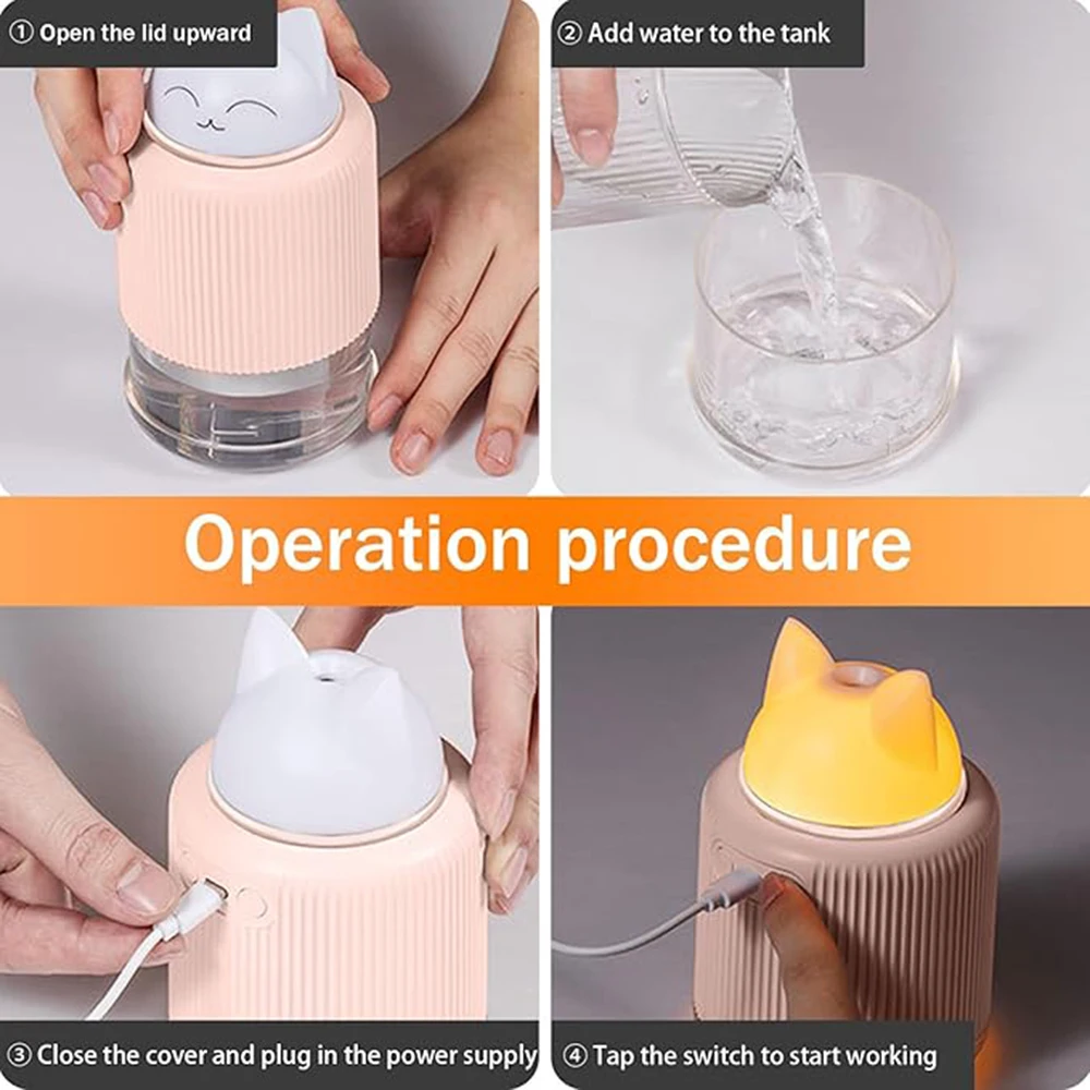 Mini Humidifier- Cat Mist Humidifier for Kids' Bedroom- Small Ultrasonic Humidifier with USB- 2 LED Colors - Image 4