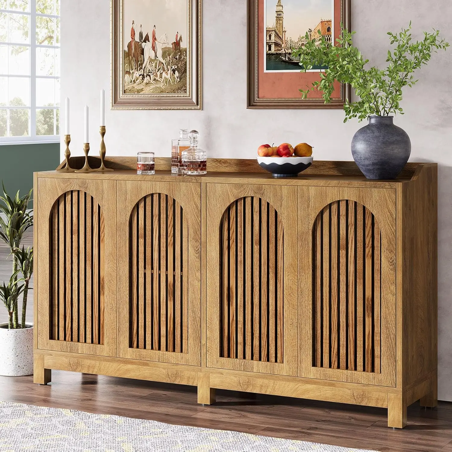 Sideboard Buffet Cabinet- 57" Farmhouse Storage Cabinet with Shutter Doors and Adjustable Shelves - Image 7