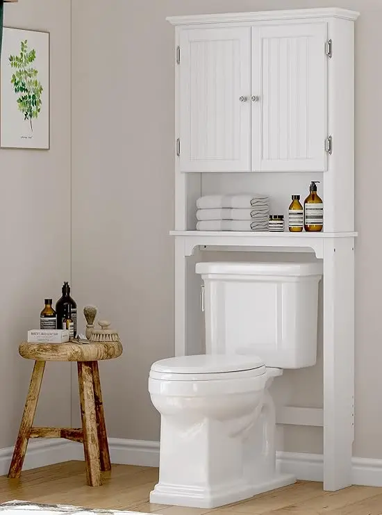 Over-The-Toilet Storage Cabinet- Bathroom Organizer with Adjustable Shelves and Double Doors - Image 7