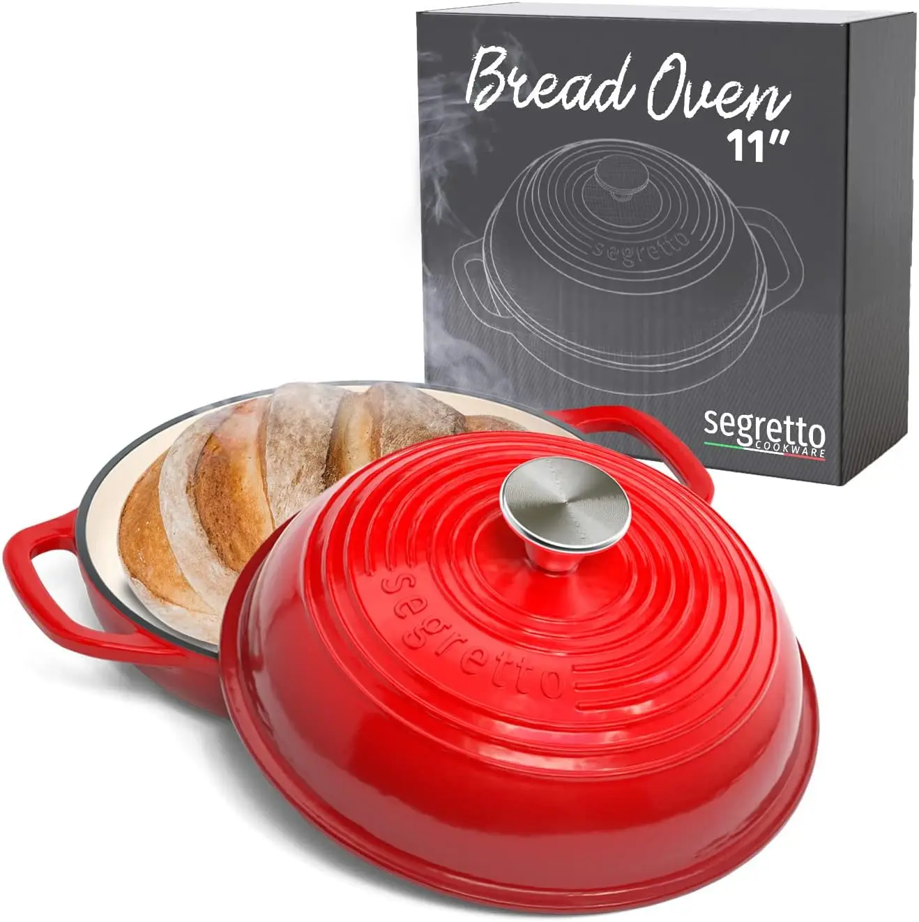 Enameled Cast Iron Bread Pan with Lid- 11" Bread Oven- Sourdough Baking Pan- 5 Colors