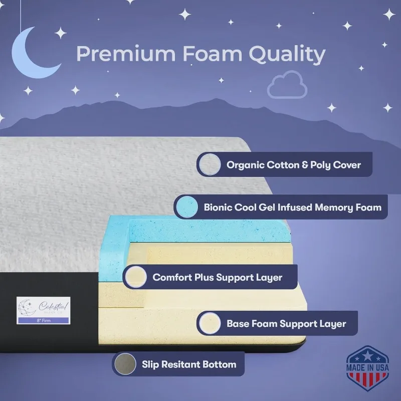 Gel Memory Foam Mattress-in-a-Box- Made in the USA- CertiPUR-US Bed- 8-inch, Firm - Twin - Image 4