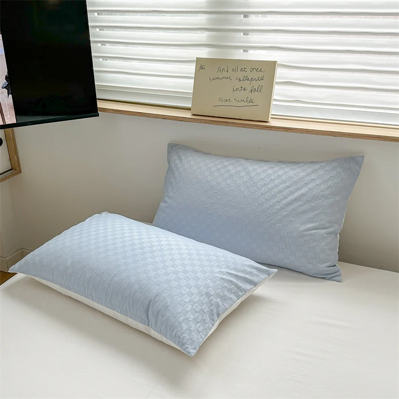 Washed Cotton Waffle Jacquard Bedding Set- Duvet Cover with Zipper- Pillow Cases- Contrasting Colors- Super Soft- Different Sizes and Colors - Image 6