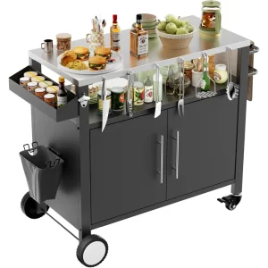 Outdoor Grill Cart- Grill Table with Storage- Rolling Bar Cart