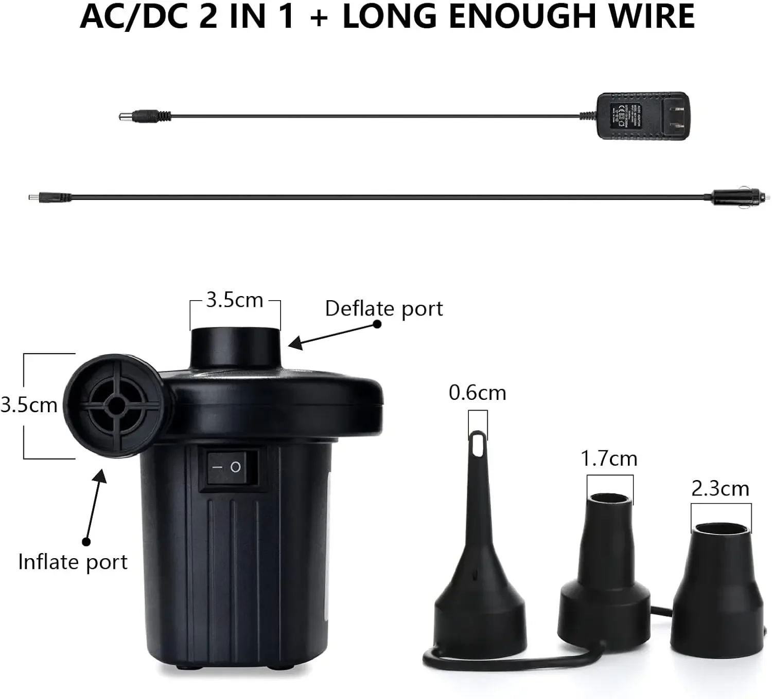 50W Electric Air Pump with 3 Nozzles -Quick 5000PA Air Pump Inflator/ Deflator- for Air Mattress Beds- Pool Toys- Raft - Image 5