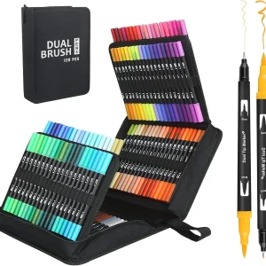 Dual-Tip Brush Marker Pens- Fineliner and Brush Tip Pens- Watercolor Brushes- Calligraphy