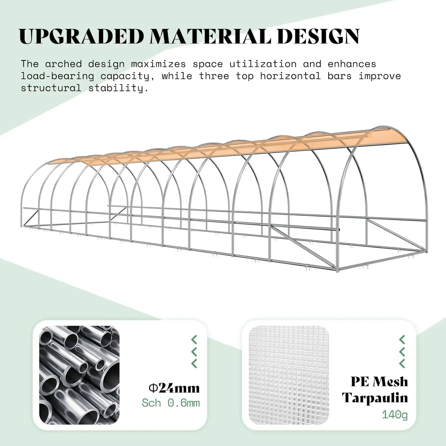 36x9.7x7 FT Large Walk-in Tunnel Greenhouse- Watering System- 2 Zipper Doors- Heavy-Duty Greenhouse - Image 5