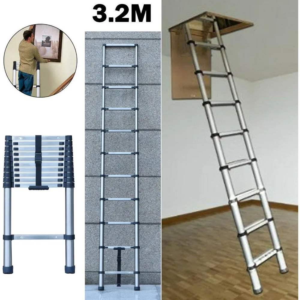 Stainless Steel Telescoping Ladder - 10 FT Step Ladder- Portable Folding Collapsible- Multi-Purpose for Home, Roofing, RV - Image 4