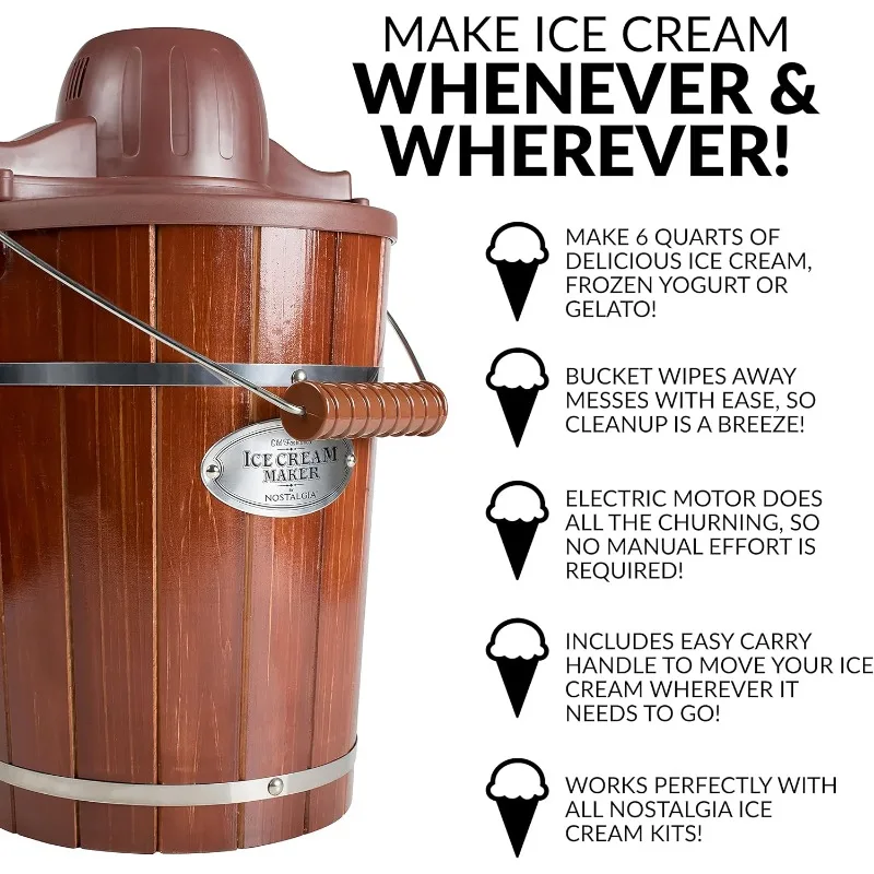 Electric Ice Cream Maker- Old Fashioned Ice Cream Machine- 6 Quarts - Image 2