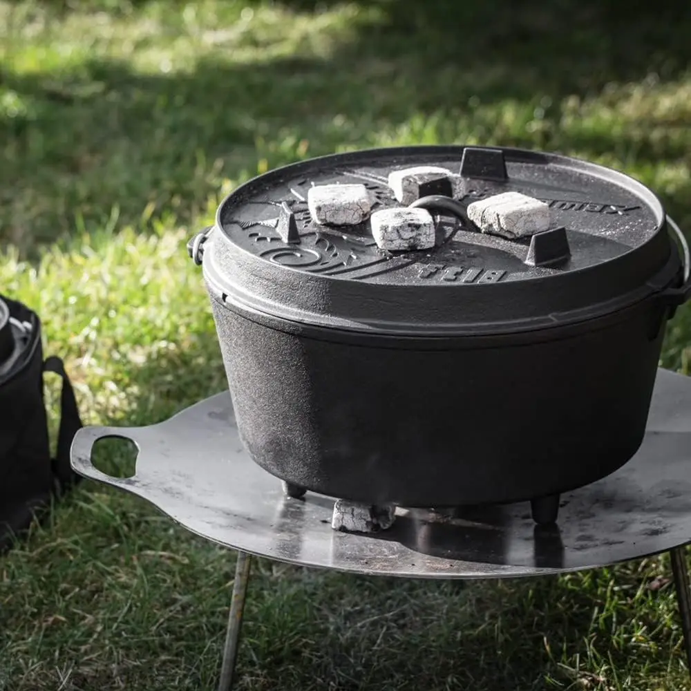 Cast Iron Dutch Oven for Cooking or Baking Outdoors Over a Campfire or in The Home Kitchen, Pre-Seasoned Cookware - Image 5