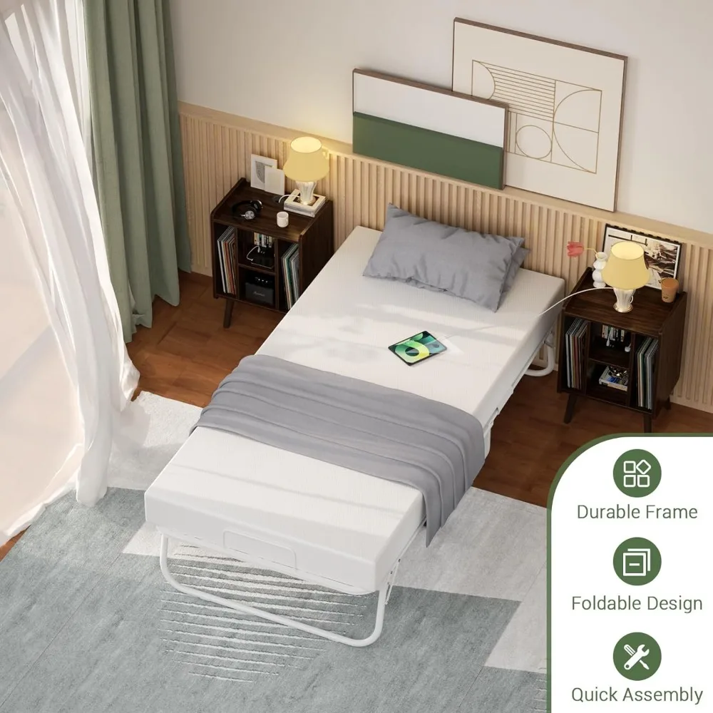 Folding Bed with Mattress for Adults, Portable Rollaway Guest Bed, Cot Size Foldable Bed with Memory Foam Mattress and Metal Fr - Image 3