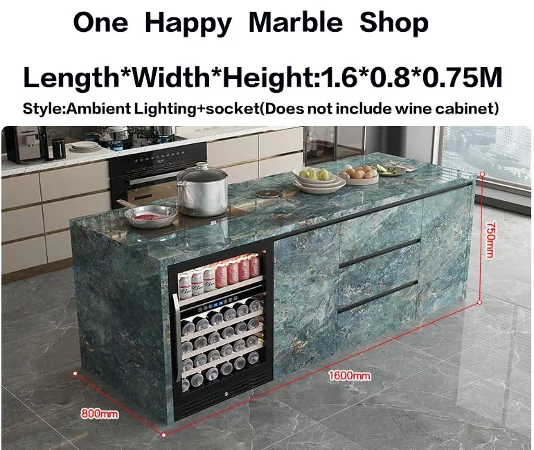 Natural Marble, Kitchen Island- Storage and Wine Cooler- Customizable Luxury Cabinet- Waterproof Countertop - Image 22