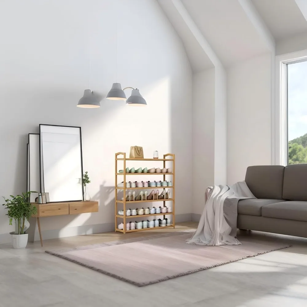 6-Layer Bamboo and Natural Wood Shoe Rack - Image 2
