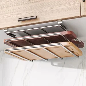 Under Cabinet Cutting Board Holder- Hanging Chopping Board Storage Rack- Stainless Steel