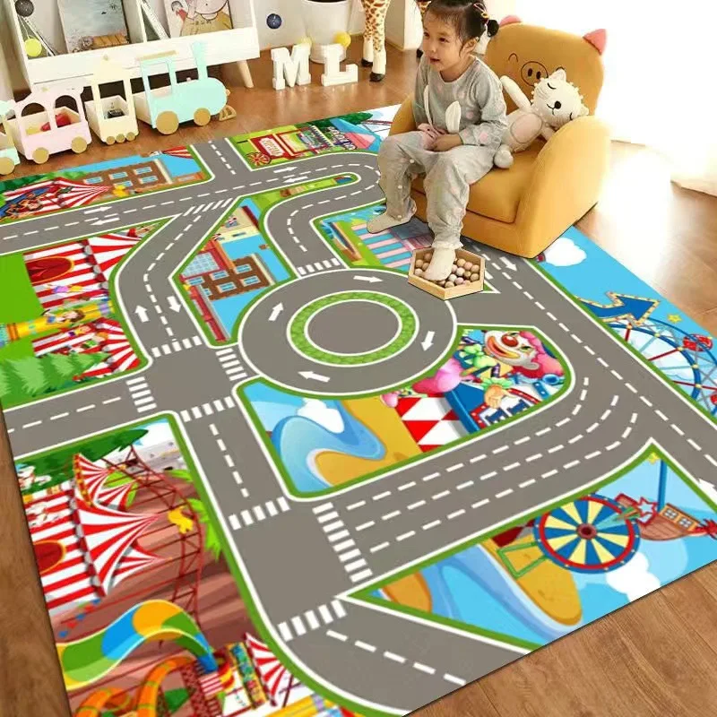 Road Traffic Map Area Rug- Fun Rug for Child's Bedroom- Many Sizes and Variations - Image 5