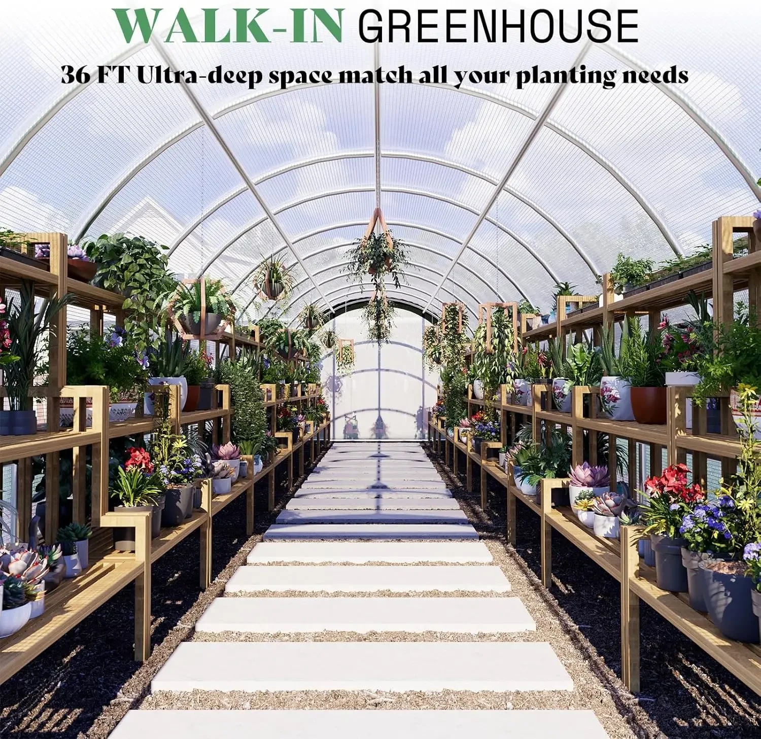 36x9.7x7 FT Large Walk-in Tunnel Greenhouse- Watering System- 2 Zipper Doors- Heavy-Duty Greenhouse - Image 3