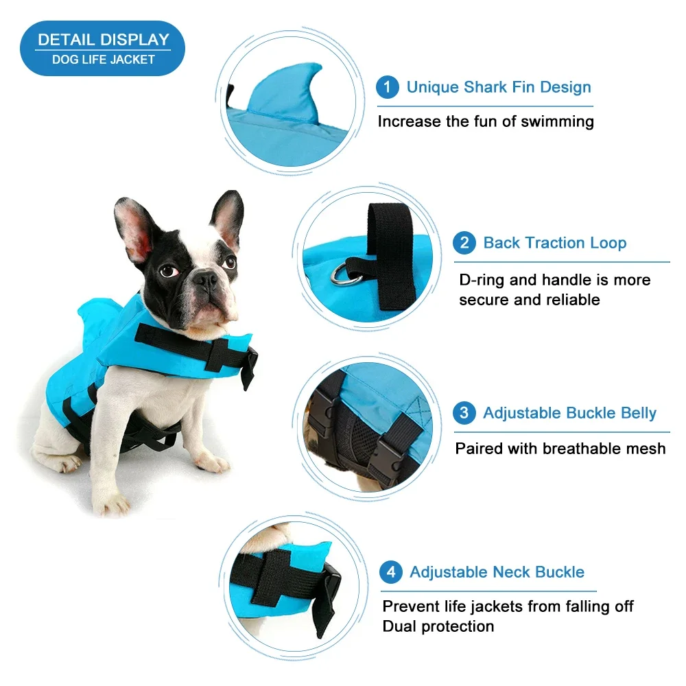 Shark Fin Dog Life Jacket- Enhanced Buoyancy- Sizes X SM to XXL- Safety Vest with Handle - Image 3