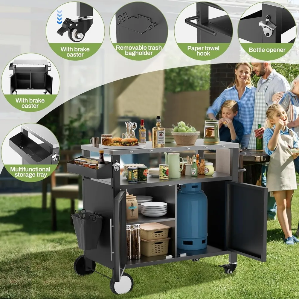 Outdoor Grill Cart- Grill Table with Storage- Rolling Bar Cart - Image 2
