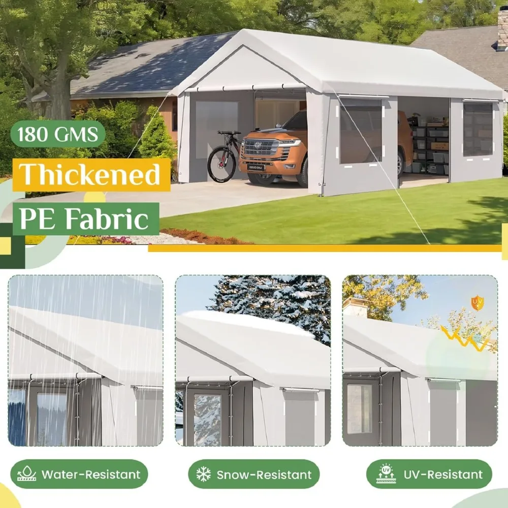 13' x 20' Heavy-duty Carport- Portable Garage with Removable Sidewalls- Shelter with Roll-Up Windows- All-Season Car Canopy - Image 3