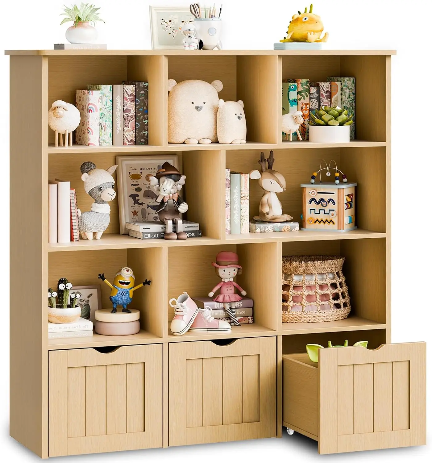 Toy Storage/ Organizer- Bookshelf- Toy Storage with 3 Movable Drawers- Shelf Organizer with Hidden Wheels - Image 7