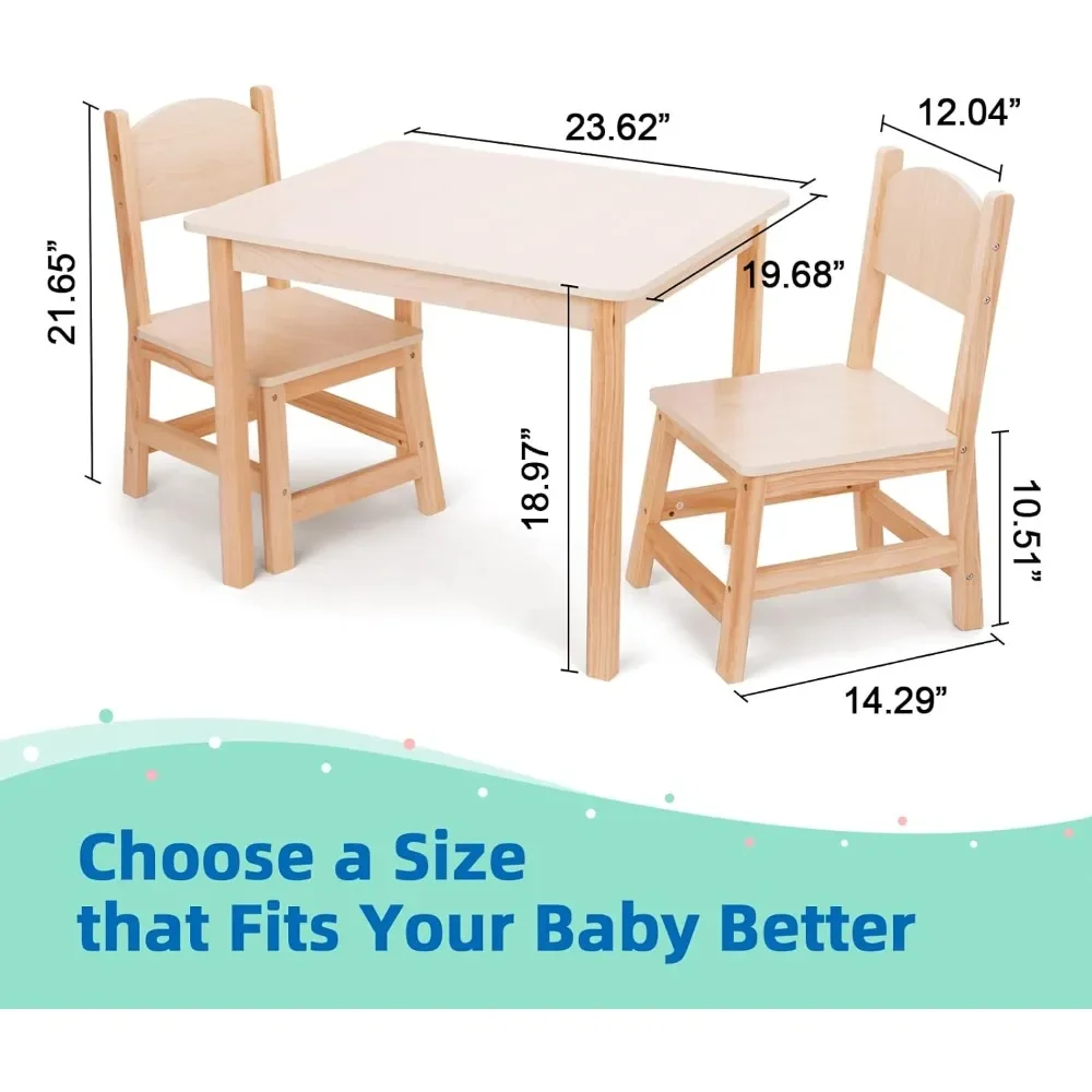 Wood Kids' Table and Chairs Set- Natural- Sturdy - Image 4